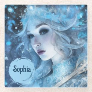 Mystical Ice Queen - Fantasy Winter Goddess Art Glass Coaster