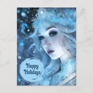 Mystical Ice Queen - Fantasy Winter Goddess Art Holiday Postcard