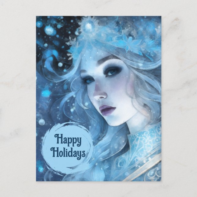 Mystical Ice Queen - Fantasy Winter Goddess Art Holiday Postcard (Front)