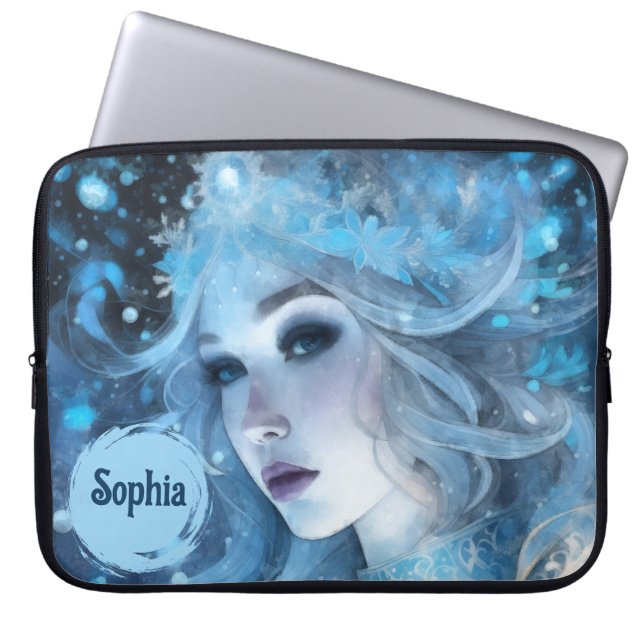 Mystical Ice Queen - Fantasy Winter Goddess Art Laptop Sleeve (Front)