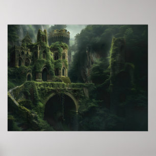 Mystical image of a castle covered in moss poster