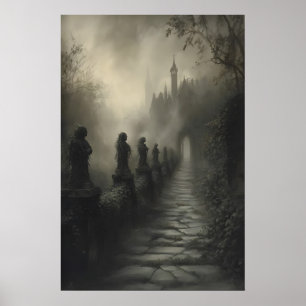 Mystical Ivy Path Haunting Gothic Castle Art Dark Poster