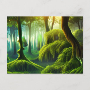 Mystical Landscape of Green Forest Postcard