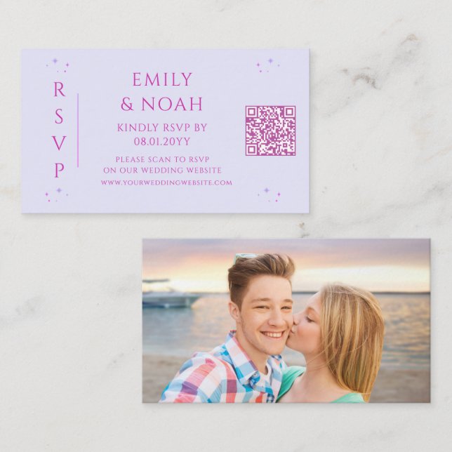 Mystical Lavender Pink Budget QR Code RSVP Photo Enclosure Card (Front/Back)