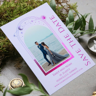 Mystical Lavender Pink Celestial Two Photo Save The Date