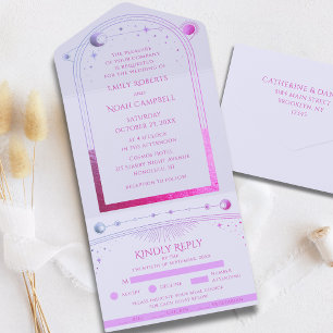 Mystical Lavender Pink Celestial Wedding All In One Invitation
