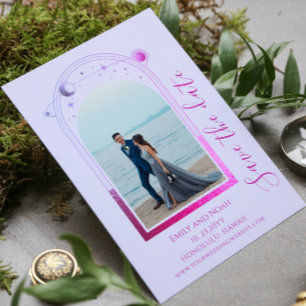 Mystical Lavender Pink Celestial Wedding Photo Save The Date