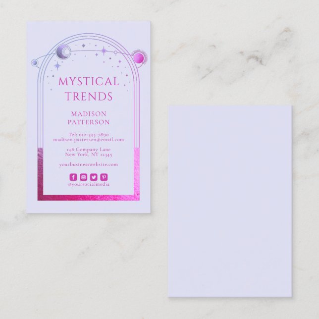 Mystical Lavender Pink Sun Moon Astronomy Space Business Card (Front/Back)