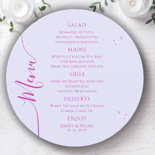 Mystical Lavender Pink Sun Moon Space Wedding Menu