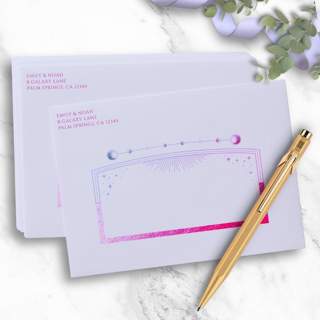 Mystical Lavender Pink Sun Moon Stars Wedding Envelope (Creator Uploaded)