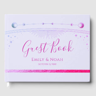 Mystical Lavender Pink Sun Moon Stars Wedding Guest Book