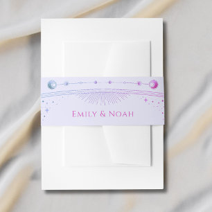 Mystical Lavender Pink Sun Moon Stars Wedding Invitation Belly Band