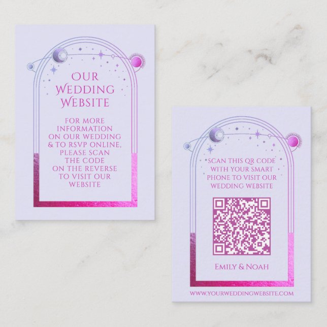 Mystical Lavender Wedding Website RSVP QR Code Enclosure Card (Front/Back)
