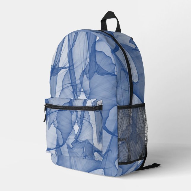 Mystical Layer of Chiffon Scarves Blue Printed Backpack (Back Corner Right)