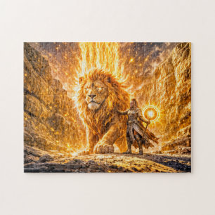 Mystical Leo Zodiac in Fiery Fantasy Scene Jigsaw Puzzle