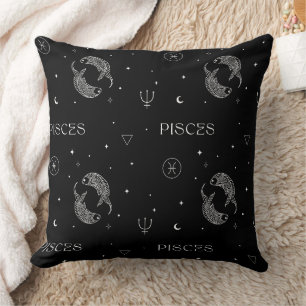 Mystical Libra Zodiac Pattern in Black and White Cushion