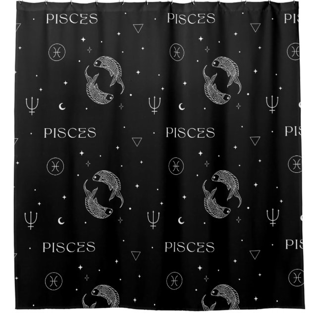Mystical Libra Zodiac Pattern in Black and White Shower Curtain (Front)