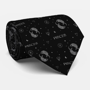 Mystical Libra Zodiac Pattern in Black and White Tie