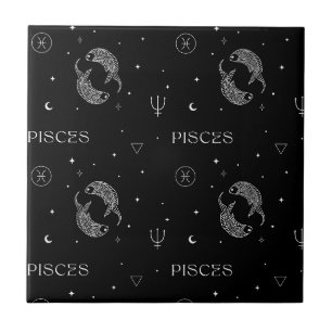 Mystical Libra Zodiac Pattern in Black and White Tile