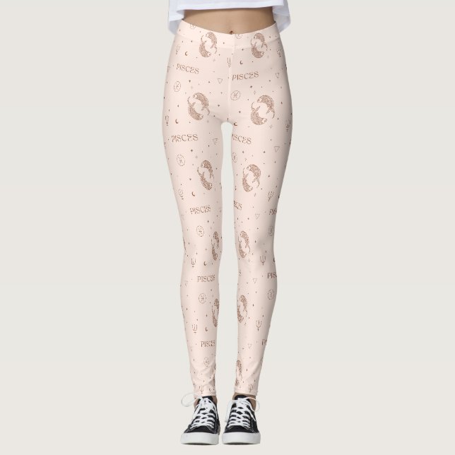 Mystical Libra Zodiac Pattern in Brown & Burgundy Leggings (Front)