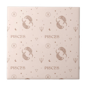 Mystical Libra Zodiac Pattern in Brown & Burgundy Tile