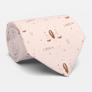 Mystical Libra Zodiac Pattern in Pink and Brown Tie