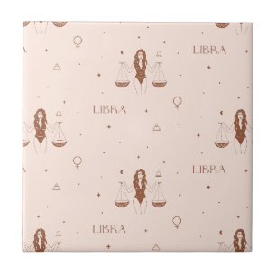 Mystical Libra Zodiac Pattern in Pink and Brown Tile