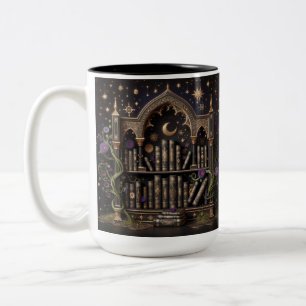 Mystical Library Mug, Floral Design Coffee Cup, Two-Tone Coffee Mug