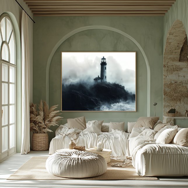 Mystical Lighthouse Amidst Ocean Waves – Charcoal Poster (Creator Uploaded)