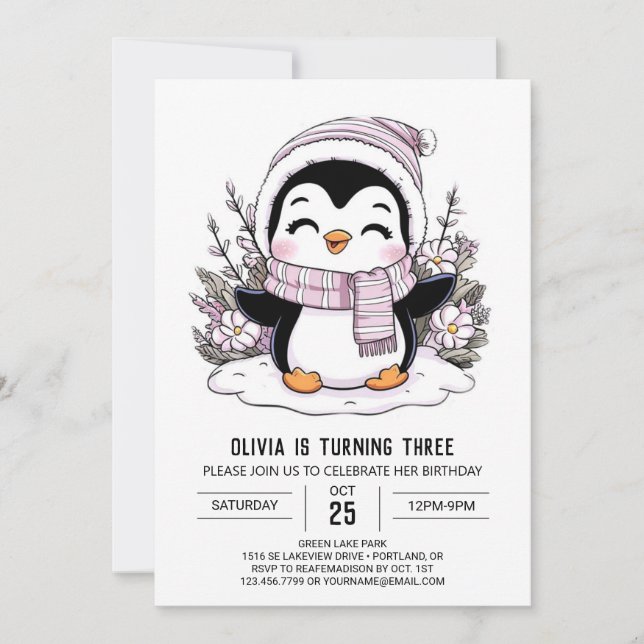 Mystical Little Penguin Digital Birthday Invitation (Front)