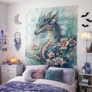Mystical Lotus Dragon Tapestry