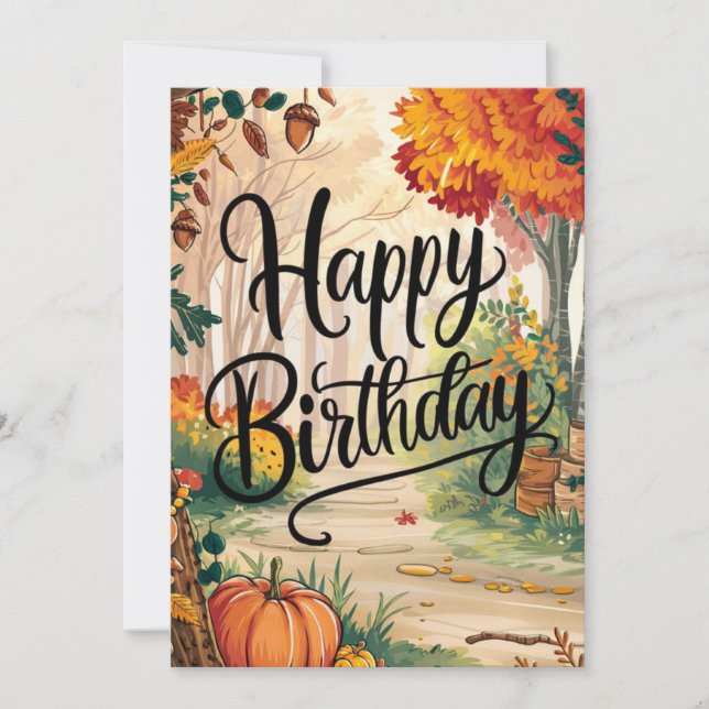 Mystical Lovely Cosy Autumn Fall Happy Birthday Card (Front)