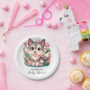 Mystical Lovely Wolf Baby Shower Paper Plate