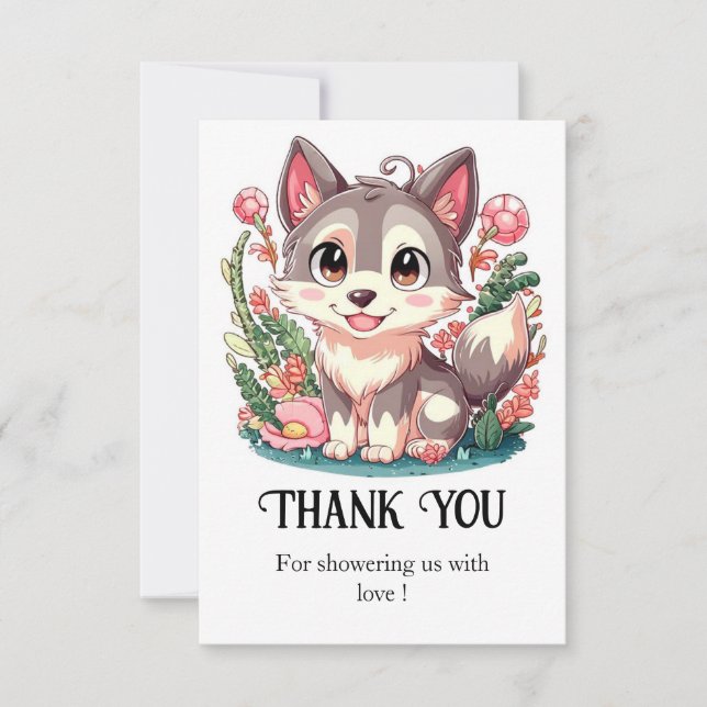 Mystical Lovely Wolf Baby Shower Thank You Card (Front)