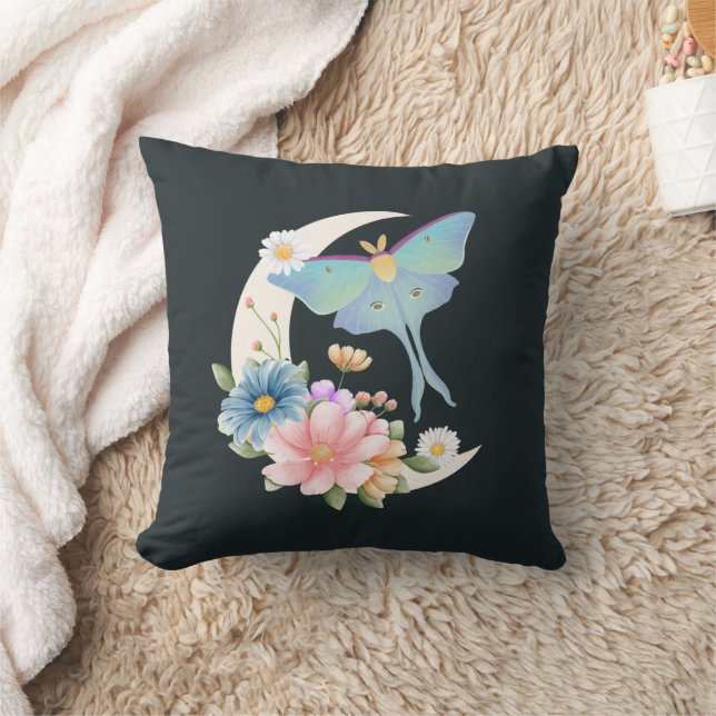 Mystical Luna Moth Floral Moon Dark Witchy Gothic Cushion (Blanket)