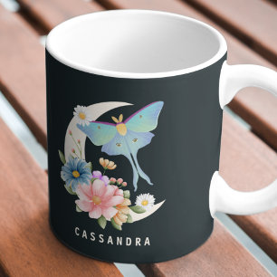 Mystical Luna Moth Floral Moon Personalised Name Coffee Mug