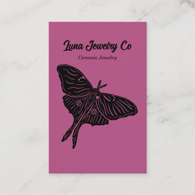 Mystical Luna Moth Jewelry Pin Business Card Pink (Front)