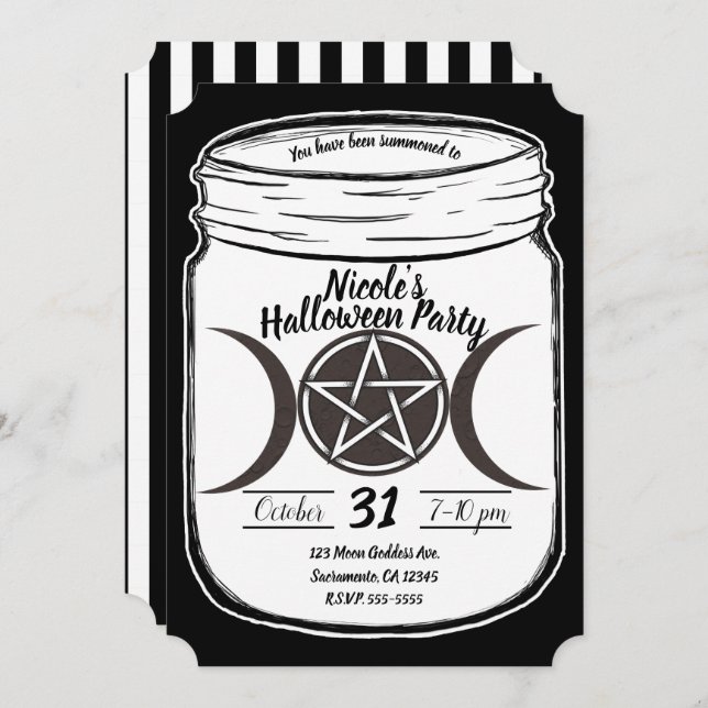 Mystical Magic Moons Mason Jar Halloween Party Invitation (Front/Back)