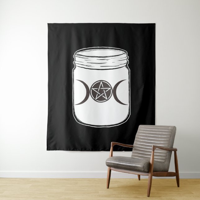 Mystical Magic Moons Mason Jar Halloween Party Tapestry (In Situ)
