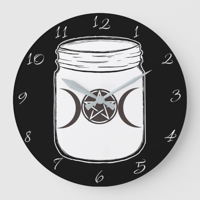 Mystical Magic Moons Triple Goddess Mason Jar Large Clock (Front)
