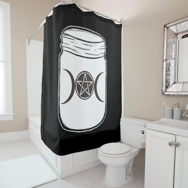 Mystical Magic Moons Triple Goddess Mason Jar Shower Curtain (In Situ)
