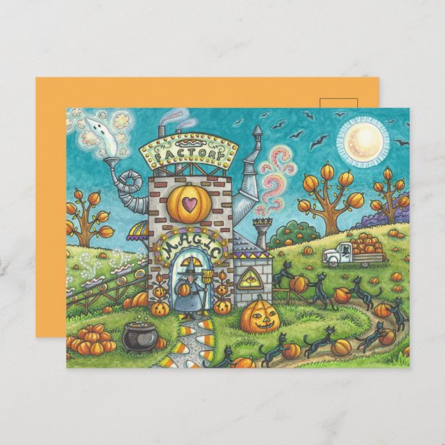 MYSTICAL MAGIC PIE FACTORY Funny Black Cats, Witch Holiday Postcard (Front/Back)