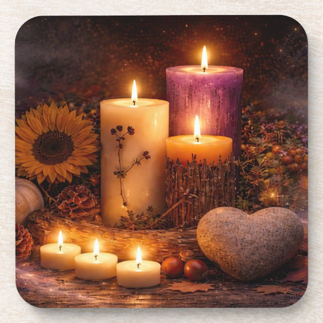Mystical Magical Candles Heart Rock Coaster (Front)