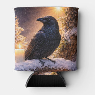 Mystical Magical Raven in the Snow Can Cooler