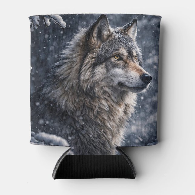 Mystical Magical Wolf in the Snow Can Cooler (Front)
