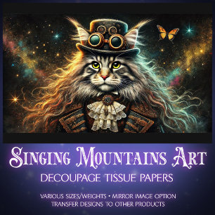 Mystical Maine Coon Victorian Steampunk Decoupage  Tissue Paper