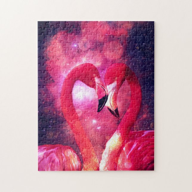 Mystical Majestic Galaxy Flamingos in Love Jigsaw Puzzle (Vertical)