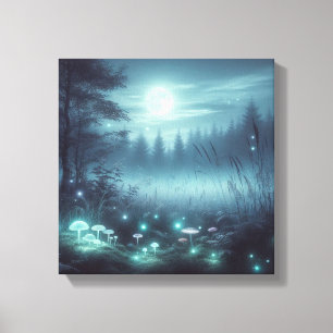 Mystical Meadow of Moonlight and Fireflies Dream Canvas Print