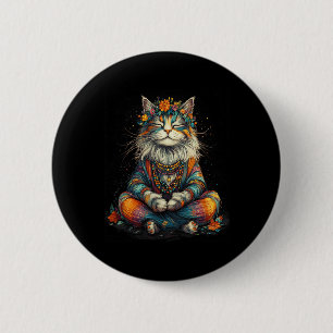 Mystical Meditating Cat - Boho Zen Artwork - Yoga 6 Cm Round Badge
