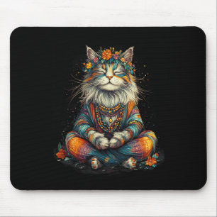 Mystical Meditating Cat - Boho Zen Artwork - Yoga Mouse Mat